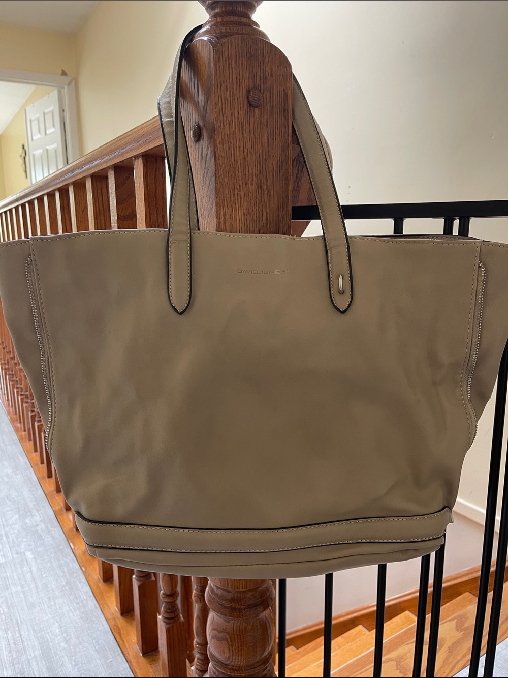 David Jones Taupe Leather Tote Bag